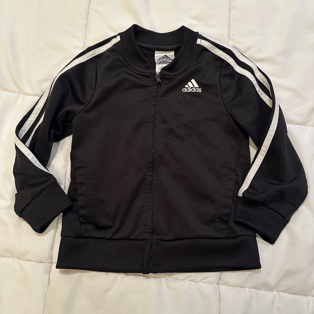 3T Adidas Black Jacket with White Stripes Adidas Logo on back